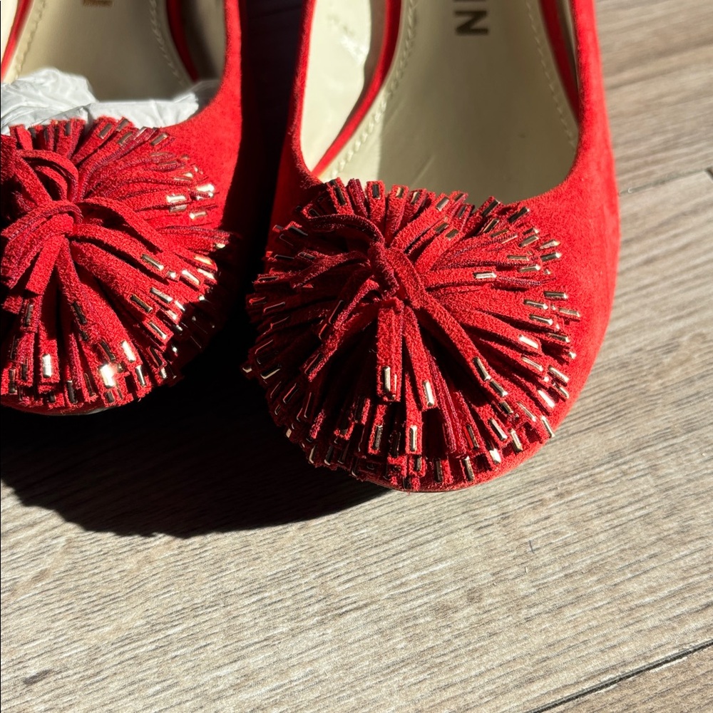 Anne Klein genuine calf, skin size 7 1/2 chunk heel pumps Red never worn - Picture 7 of 8